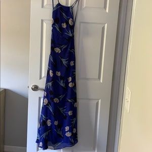 All I Need Royal Blue Floral Print Lace-Up Maxi